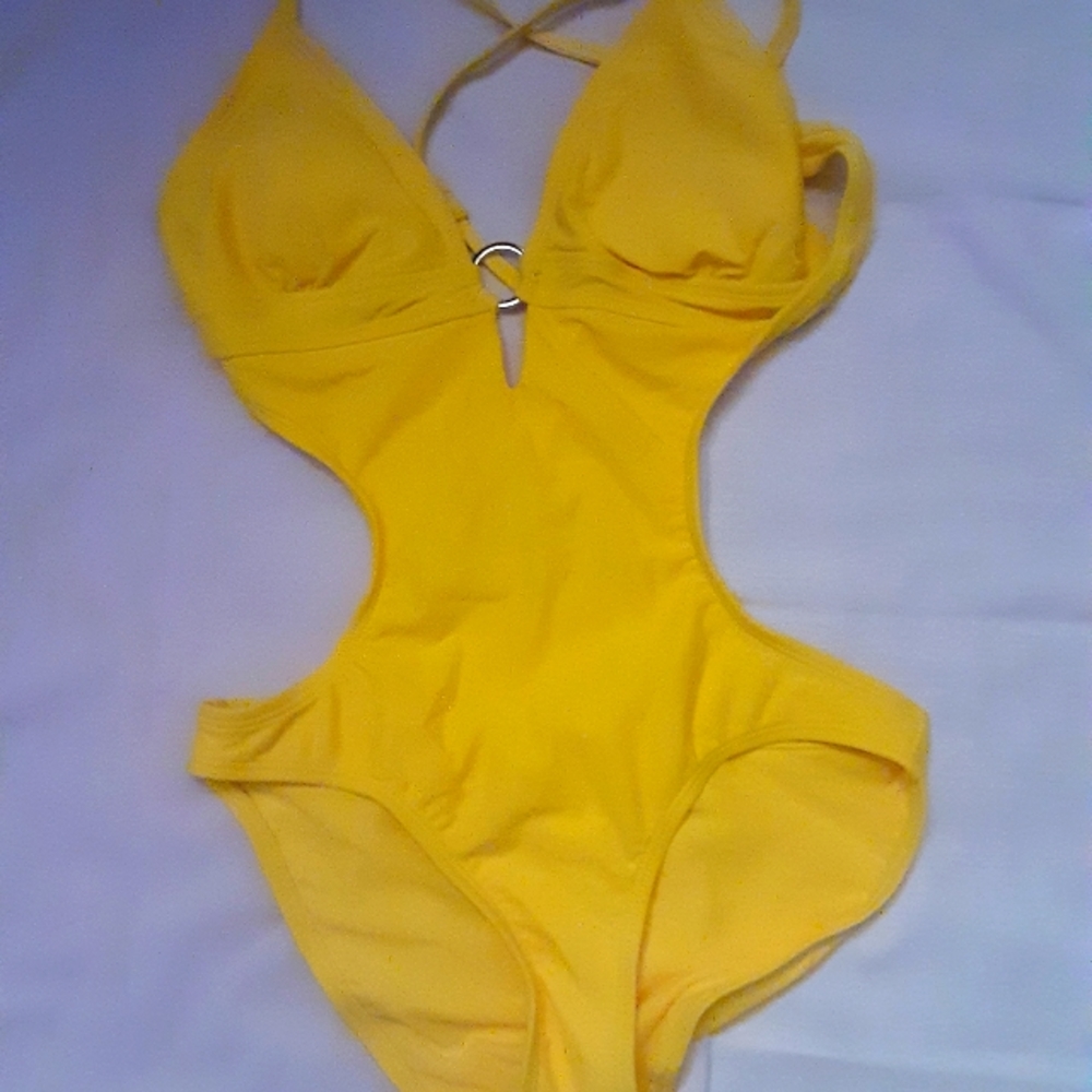 Sexy yellow open sides one piece bathing suit